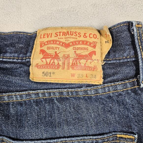 Levis 501 Jeans Mens Size 35x32.5 Straight Fit Cotton Denim Blue Distressed Worn - Picture 15 of 16
